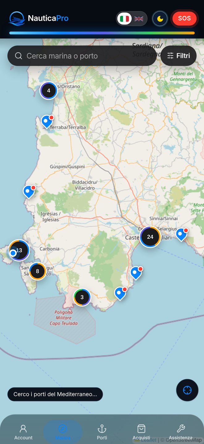 Mappa dei porti in Sardegna
